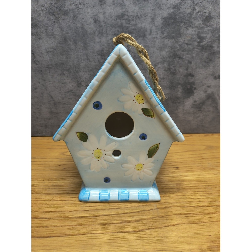 Ceramic Bird House‎ 7" Hanging Hand Painted Roof Ceramic EUC!